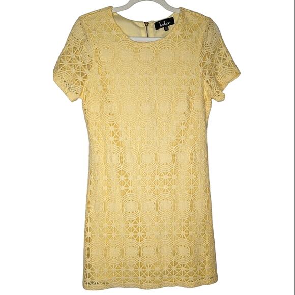 Lulus Love You For Eternity Yellow Lace Shift Mini Dress Small - Picture 5 of 10